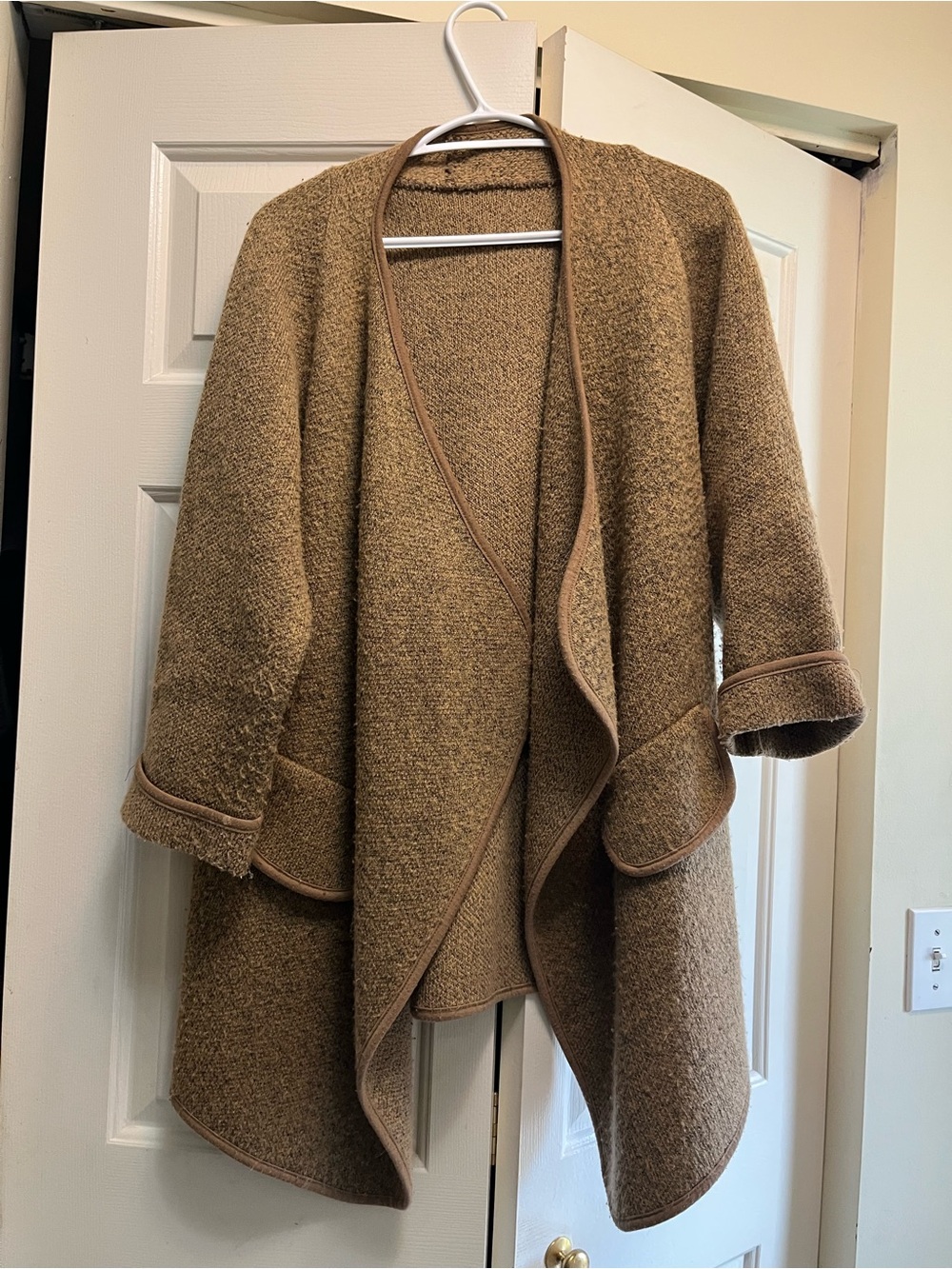 Womens Draped Open-Front Cape Coat in Brown